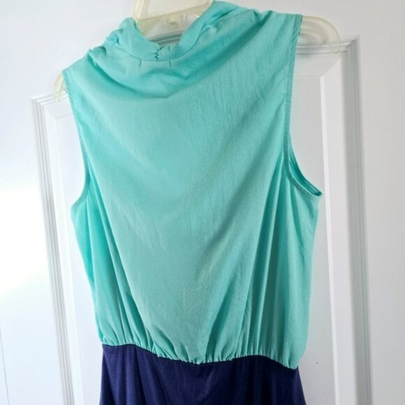 Soprano Women's Mini Dress Size Medium Aqua Navy Blue Draped Cascading Cocktail - Picture 12 of 13